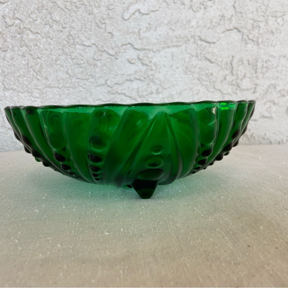 50s Anchor Hocking Forest Green Burple Inspiration Bubble Dot Footed 8.5” Bowl - Picture 3 of 11
